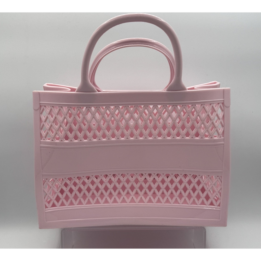Womens Double Handles Pink Plastic Tote Bag w/ Strap Hooks, No Strap Pre-owned
